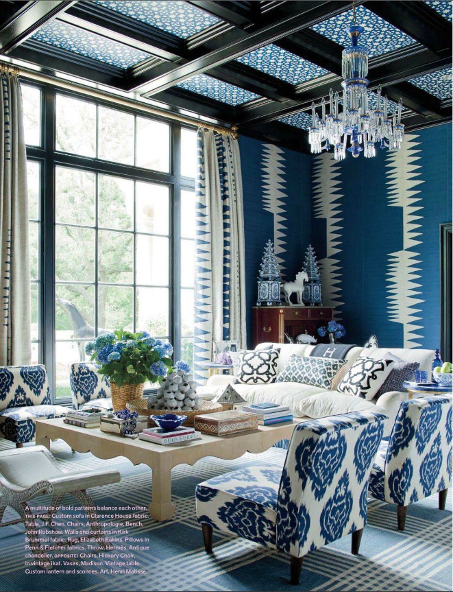 Mix of blue and white patterns and textures