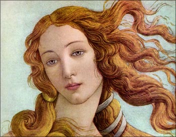 Long wavy hair in The Birth of Venus, Botticelli Sandro